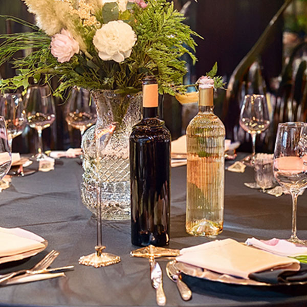 Wine on a set dining table