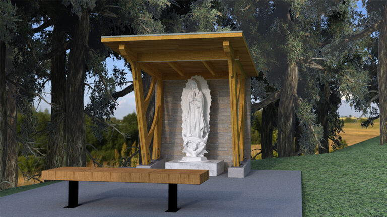 Architectural rendering of the outdoor Marian Shrine at Copper Ridge Conference Centre